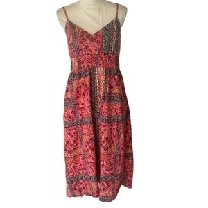 Old Navy sundress hot sunshine summer colors  multi print 2 pockets midi dress